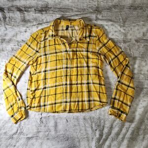 Divided H&M Yellow and Black Soft Viscose Lightweight Plaid Shirt Size 4